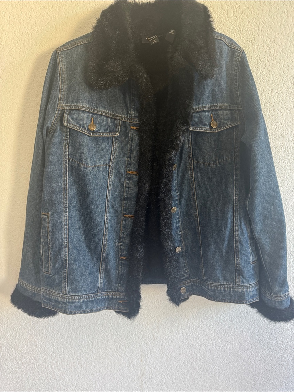 Dennis Basso Faux Fur Lined Denim Trucker Jacket - Sz S (Like New!)
